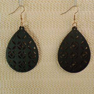 BOHO BLACK WOODEN Bohemian Teardrop Laser Cut 3.25" Earrings